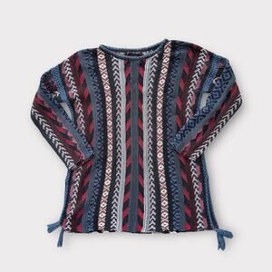 Peruvian Connection Patterned Striped Boho Hippie Tunic Sweater Women's Large